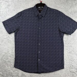 Michael Kors Men's Dark Blue Patterned Button Down Shirt